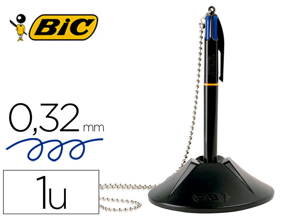 STYLO-BILLE BIC SUR SOCLE BASE LESTE CHANE SCURISE RTRACTABLE RECHARGEABLE 4 CARTOUCHES COULEUR BLEU