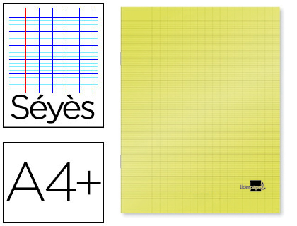 CAHIER PIQU LIDERPAPEL COUVERTURE PLASTIQUE SOUPLE A4+ 24X32CM 96 PAGES SYS COLORIS JAUNE