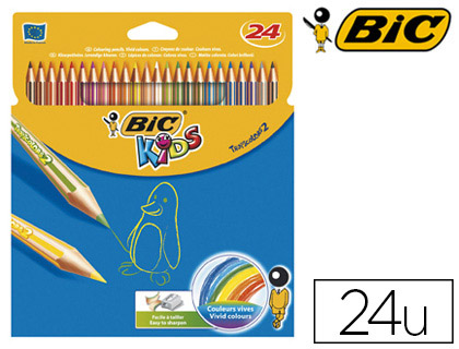 CRAYON COULEUR BIC KIDS TROPICOLORS 2 175MM MINE RSISTANTE PIGMENTE LARGE PALETTE COLORIS VIFS TUI CARTON 24 UNITS