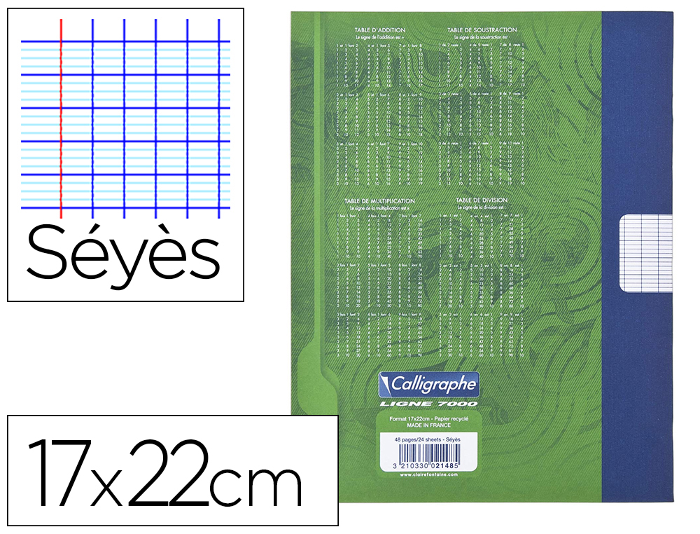 CAHIER PIQUE CLAIREFONTAINE BROUILLON COUVERTURE CARTE OFFSET PAPIER VELIN SURFIN 17X22CM 48P SEYES 56G COLORIS VERT