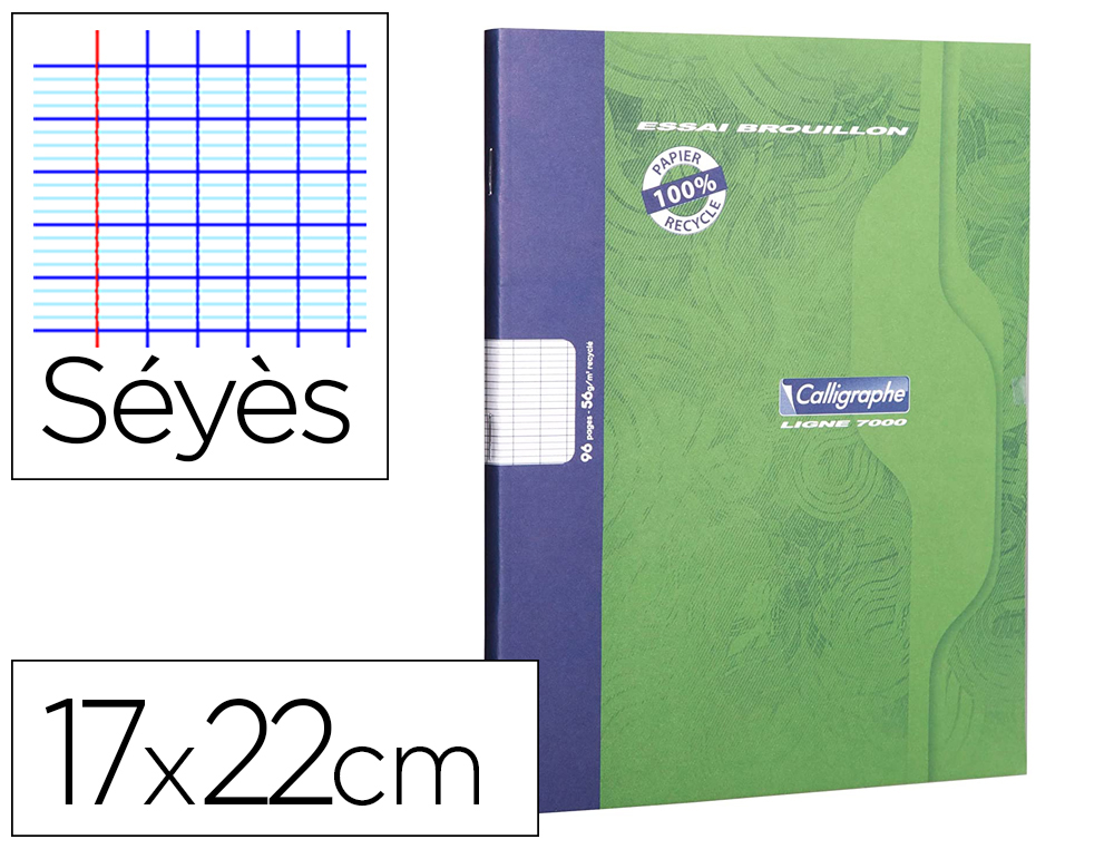 CAHIER PIQUE CLAIREFONTAINE BROUILLON COUVERTURE CARTE OFFSET PAPIER VELIN SURFIN 17X22CM 96P SEYES 56G COLORIS VERT