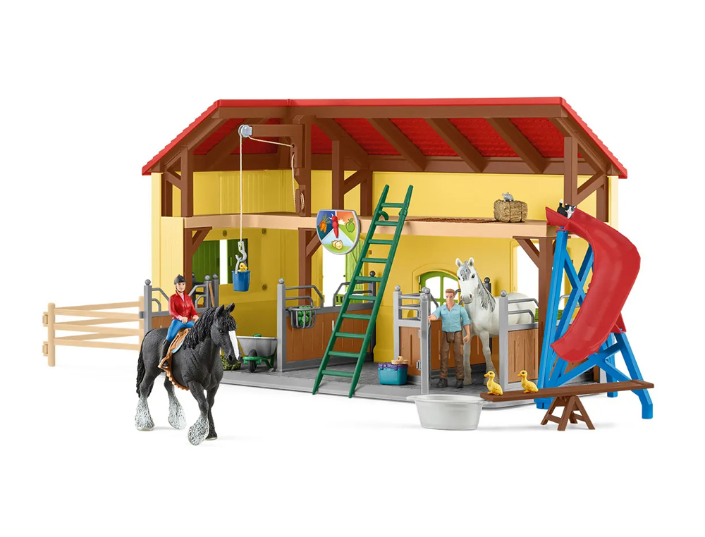 BOITE DE JEUX SCHLEICH FARM WORLD ECURIE AVEC GRENIER A   FOIN ET ANIMAUX