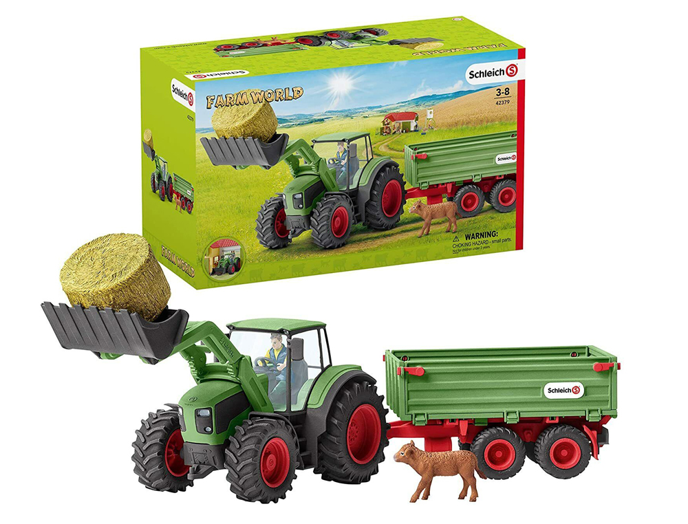 BOITE DE JEUX SCHLEICH FARM WORLD TRACTEUR CONVOYEUR A    FOIN AVEC REMORQUE