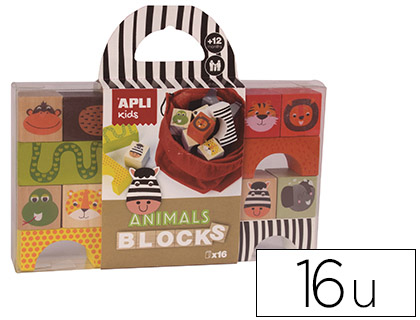 BLOC EN BOIS APLI KIDS ANIMAUX BOTE DE 16 UNITS