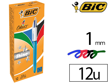 STYLO-BILLE BIC 4 COLOURS SHINE BLEU POINTE MOYENNE COULEUR CLASSIQUE