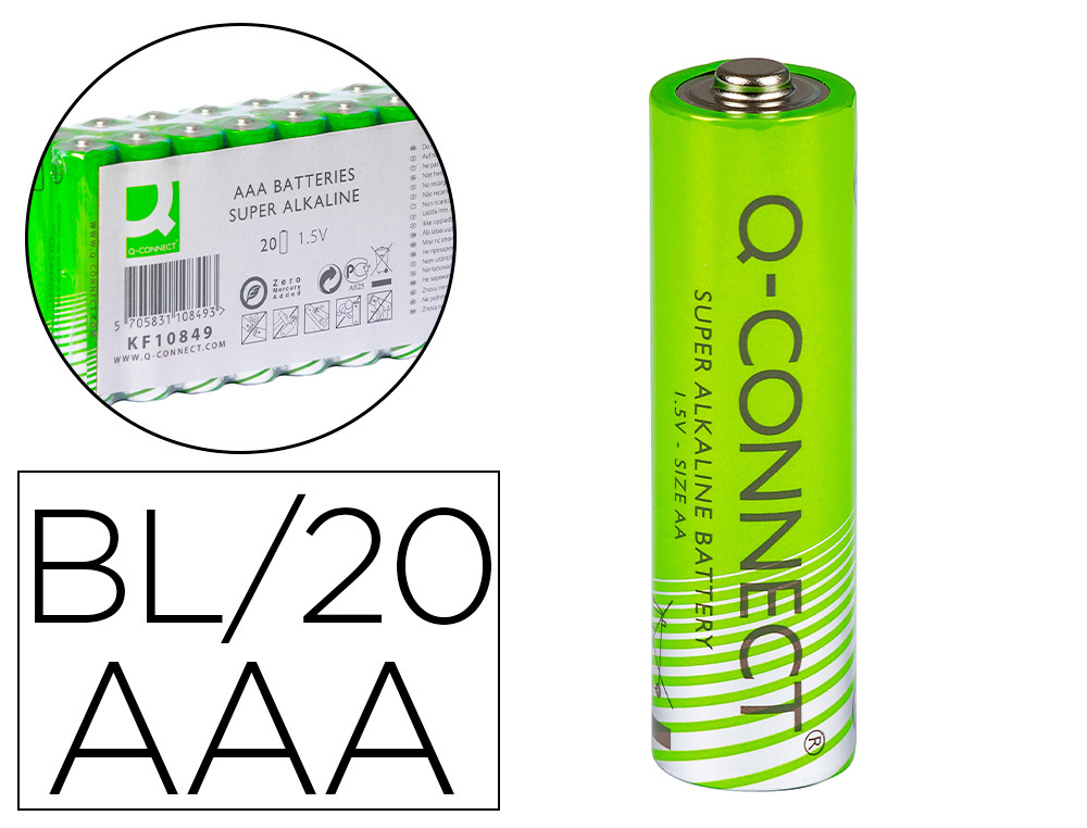 PILE Q-CONNECT ALCALINE AAA LR03 CAPACIT 1.5V PACK 20 UNITS