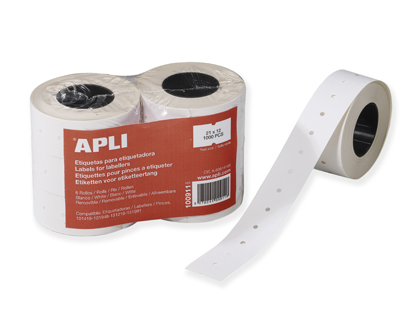 TIQUETTE APLI AGIPA POUR PINCE ENLEVABLE FORMAT 21X12MM COLORIS BLANC ROULEAU 1000 UNITS LOT DE 6