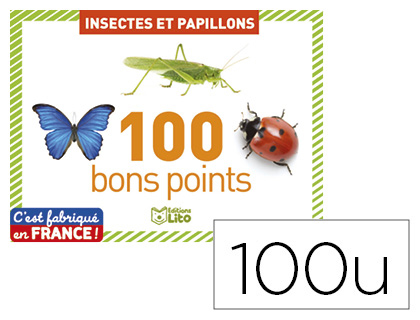 BOTE  BONS POINTS DITIONS LITO INSECTES ET PAPILLONS AVEC TEXTE PGAGOGIQUE AU VERSO 61X82MM 100 UNITS