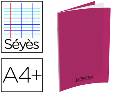 CAHIER AGRAF CONQURANT POLYPROPYLNE A4+ 24X32CM 48 PAGES SYS 90G COLORIS ROSE