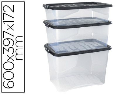 BOTE RANGEMENT CEP DCOR CONTRAST MAT/BRILLANT 60X39,7X17,2CM COLORIS TRANSPARENT COUVERCLE NOIR CONTENANCE 30L