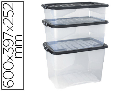 BOTE RANGEMENT CEP DCOR CONTRAST MAT/BRILLANT 60X39,7X25,2CM COLORIS TRANSPARENT COUVERCLE NOIR CONTENANCE 42L