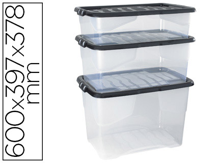 BOTE RANGEMENT CEP DCOR CONTRAST MAT/BRILLANT 60X39,7X37,8CM COLORIS TRANSPARENT COUVERCLE NOIR CONTENANCE 65L