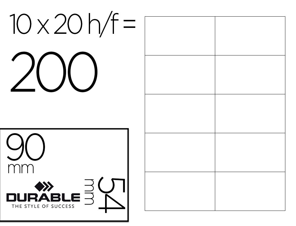 ETIQUETTE POUR BADGE DURABLE BRISTOL BLANC A4 PREDECOUPE COMPATIBLE TOUTE IMPRIMANTE 54X90MM 20 PLANCHES 200 UNITES