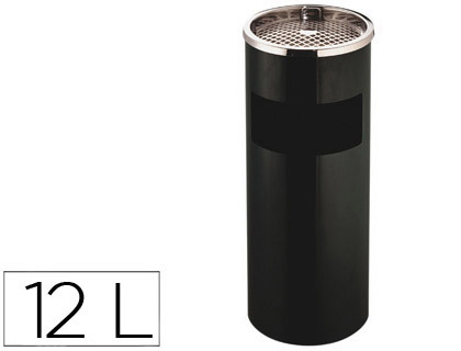 CENDRIER Q-CONNECT CORBEILLE MTALLIQUE CYLINDRIQUE 12L 250X615MM GRILLE RETRAIT MGOTS COLORIS NOIR