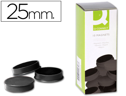 AIMANT Q-CONNECT DIAMTRE 25MM AFFICHAGE SIGNALISATION TOUTES SURFACES MTALLIQUES COLORIS NOIR BOTE 10 UNITS